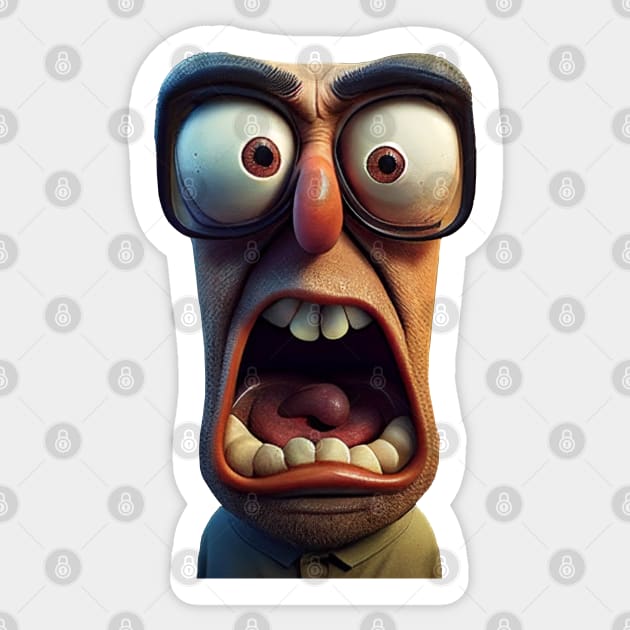 Screaming Man with big Eyes Sticker by Vooble